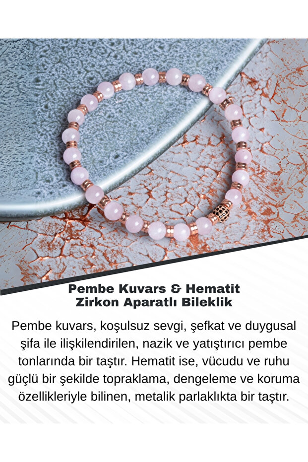 Pink Quartz & Hematite & Zircon Bracelet with Apparatus