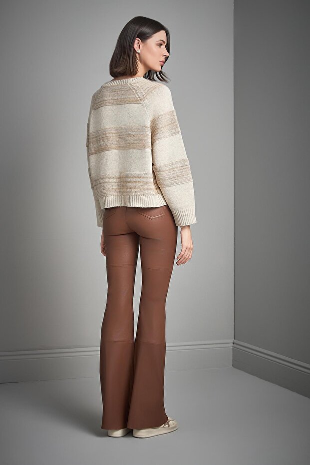 Çizgili Bej Triko Kazak - 6