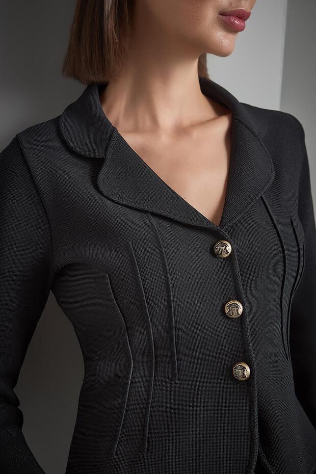 Gold Düğmeli Triko Ceket - 5