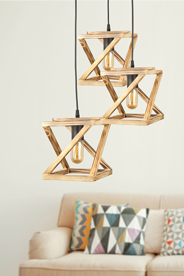 Kafes 3.Lü Ahşap Avize - 1