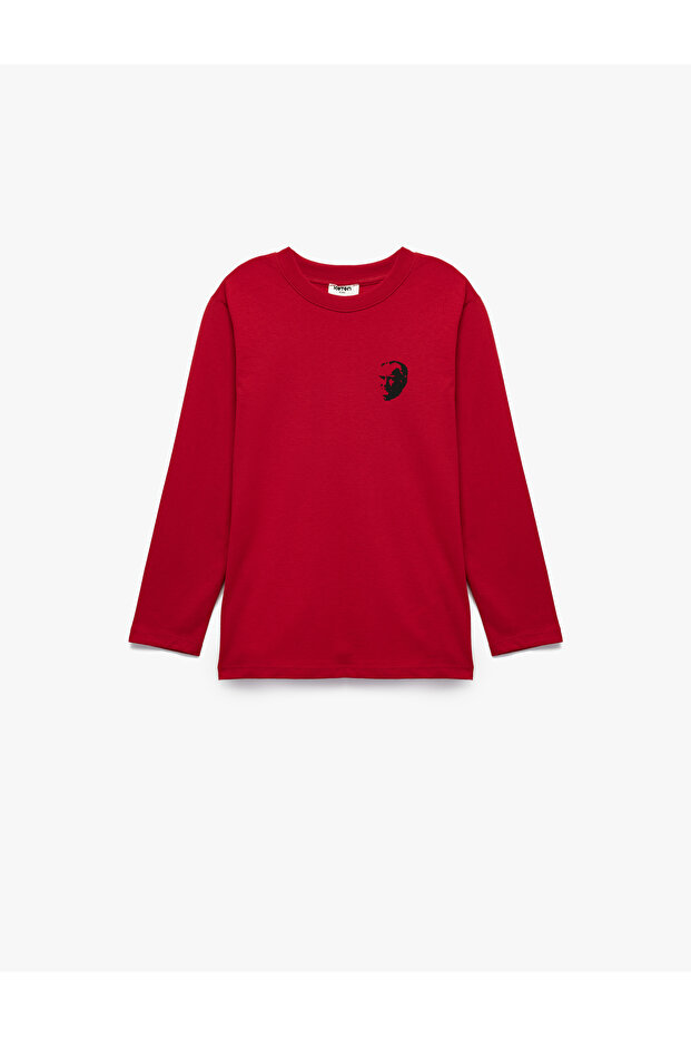 Cotton Long Sleeve Crew Neck Ataturk Printed T-Shirt