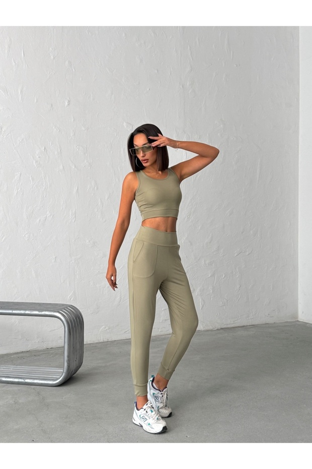 Yüksek Bel Dar Paça Jogger Eşofman Altı - 6
