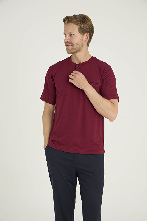 Erkek Büyük Beden Midi Yaka Pijama Takımı - 6