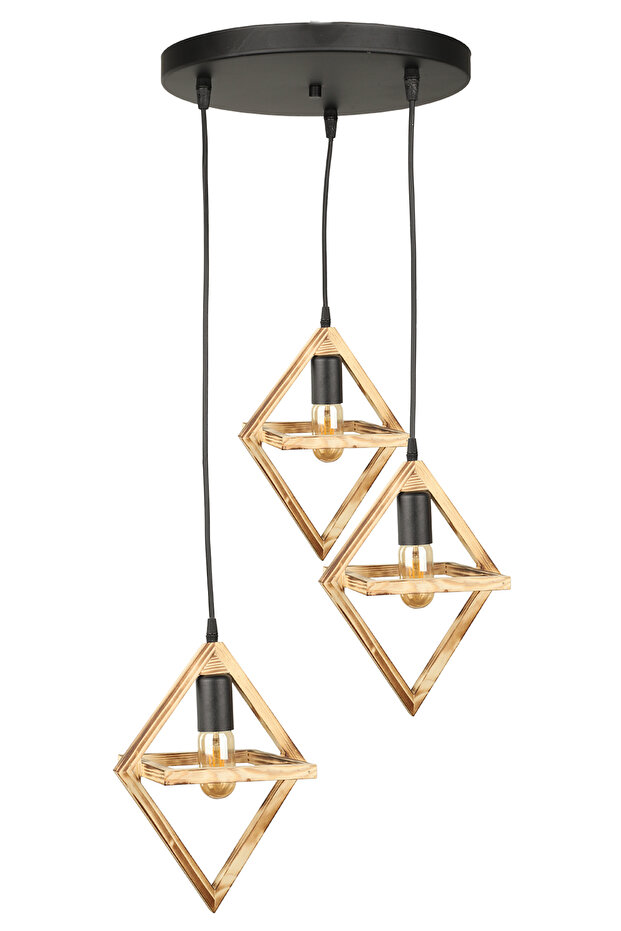 Prizma 3.Lü Ahşap Avize - 2