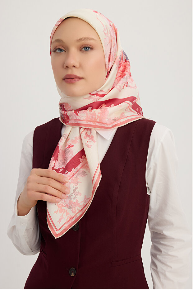 Rhapsody - Burgundy - 100% Silk Twill Scarf - 90X90 cm