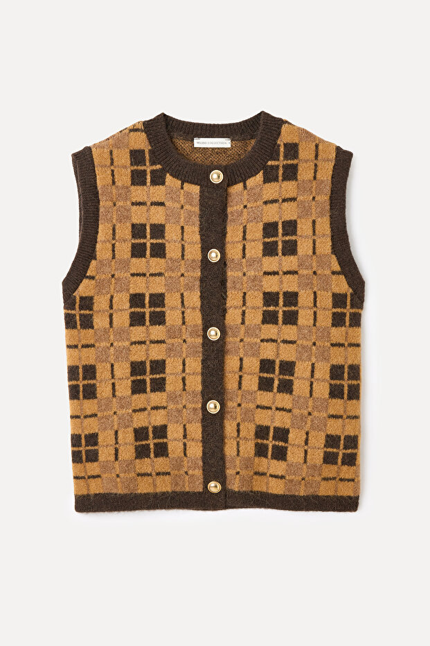 سترة بياقة دائرية منقوشة - 5