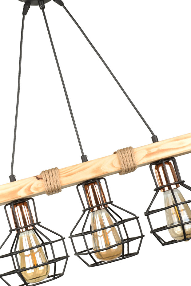 Lumenia 3.Lü Ahşap Avize - 3