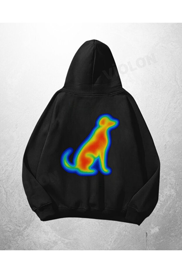 Black Unisex Dog Heatmap Printed Oversize Hoodie Sweatshirt