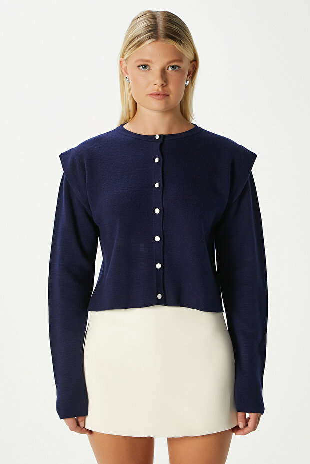 Women's Diana Navy Blue Shoulder Detail Knit Cardigan