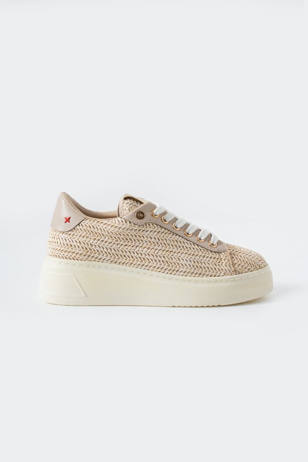 Hesna Women's Lace-Up Sneaker Sports Shoes Beige Straw