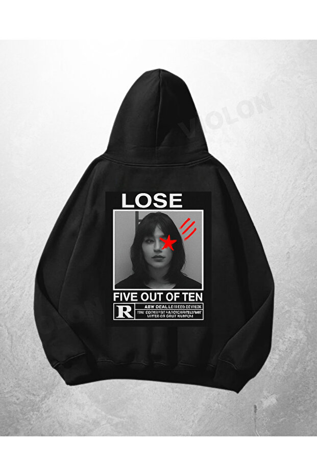هودي سويت شيرت أسود كبير الحجم مطبوع عليه نص Lose Yourself للجنسين