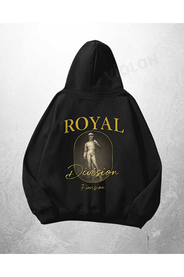 Black Unisex Royal Division Printed Oversize Hoodie Sweatshirt