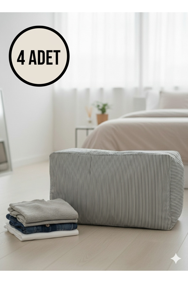 Set of 4 Jumbo Size 100X50X50 cm [Striped/Patterned] Quilt Storage Bag Durable Quilted Storage Box