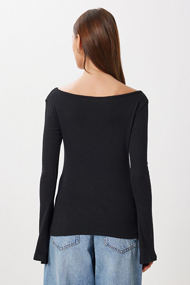 Çan kollu Saran Basic Örme Bluz LEN0040 SİYAH - 6