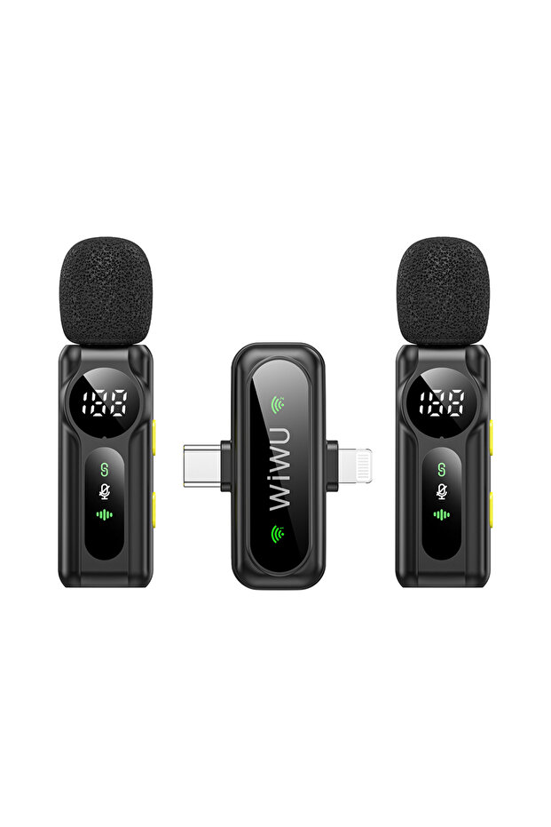 Wi-WM007 2in1 Type-C ve Lightning Portlu ANC Özellikli Kablosuz Yaka Mikrofonu Siyah - 4