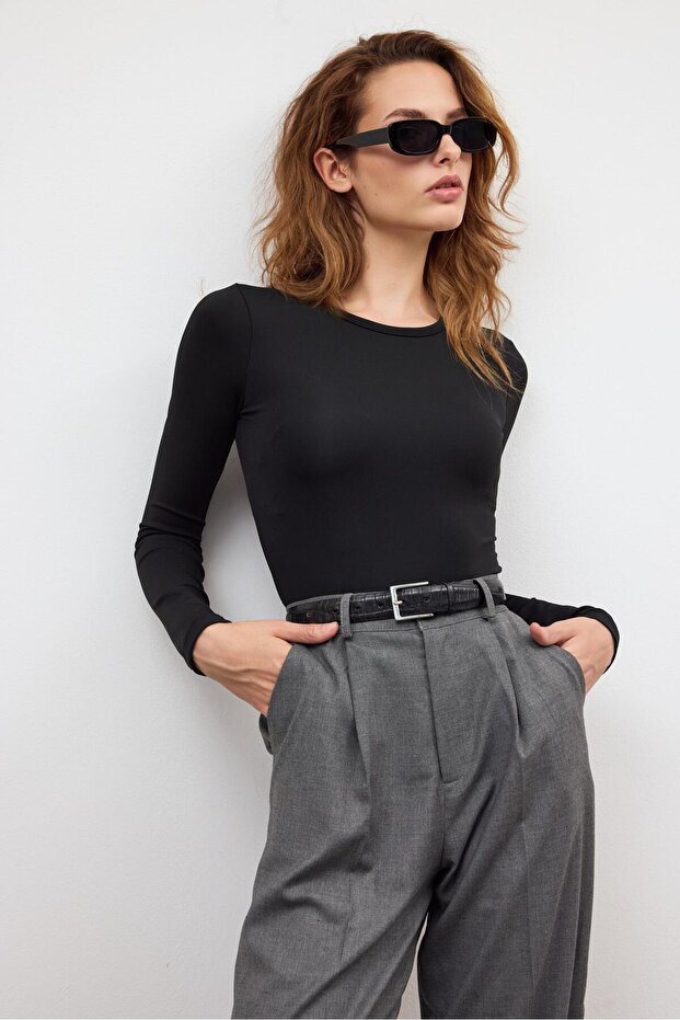 Siyah Bisiklet Yaka Basic Body - 1