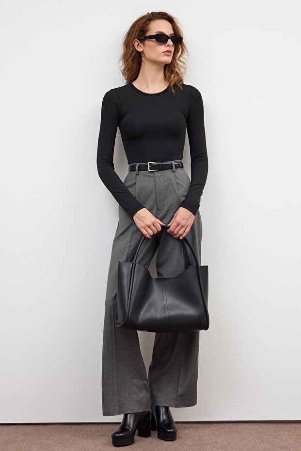 Siyah Bisiklet Yaka Basic Body - 2