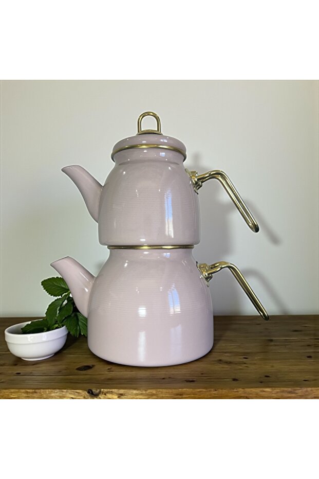 طقم إبريق شاي مطلي بالمينا متوسط ​​الحجم - 3