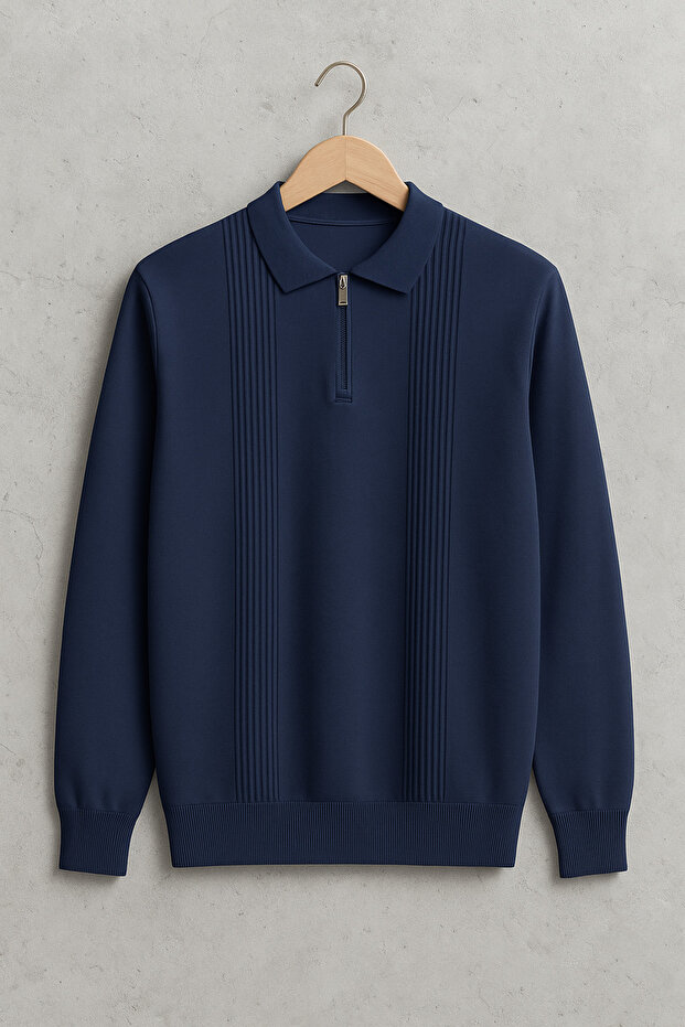 Polo Collar Zipper Striped Old Money Knitted Premium-Quality Soft Long-Sleeve Men's Sweater