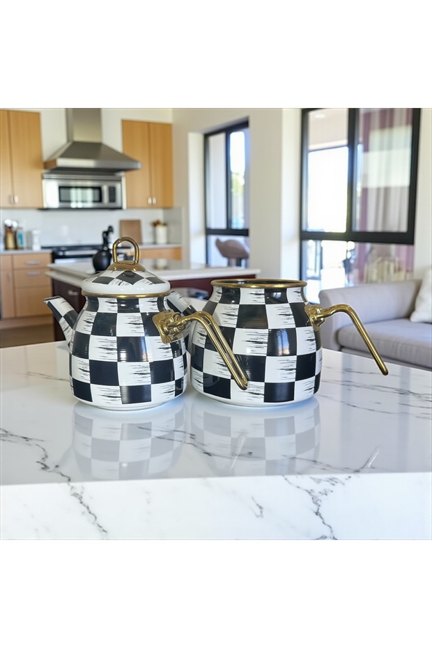 Medium Size Enamel Teapot Set - 3