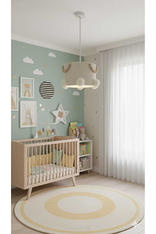 Ekru Makrome Avize Çocuk Odası Avize Bebek Odası Avize Aydınlatma - 4