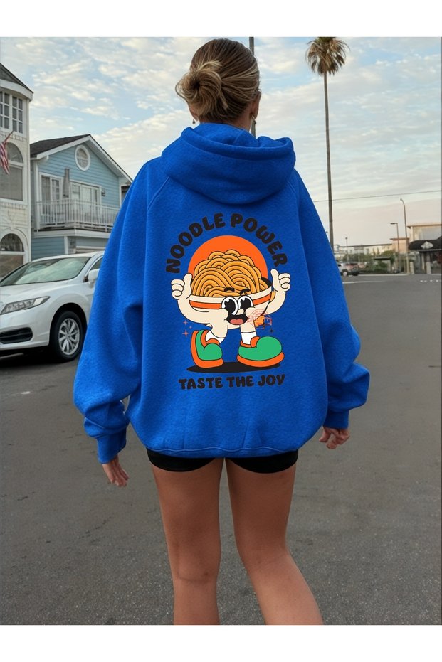 Unisex Noodle Power Colorful Custom Printed Cotton Oversize Hooded Sweatshirt