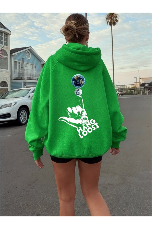Unisex Hang Loose Colorful Custom Printed Cotton Oversize Hooded Sweatshirt