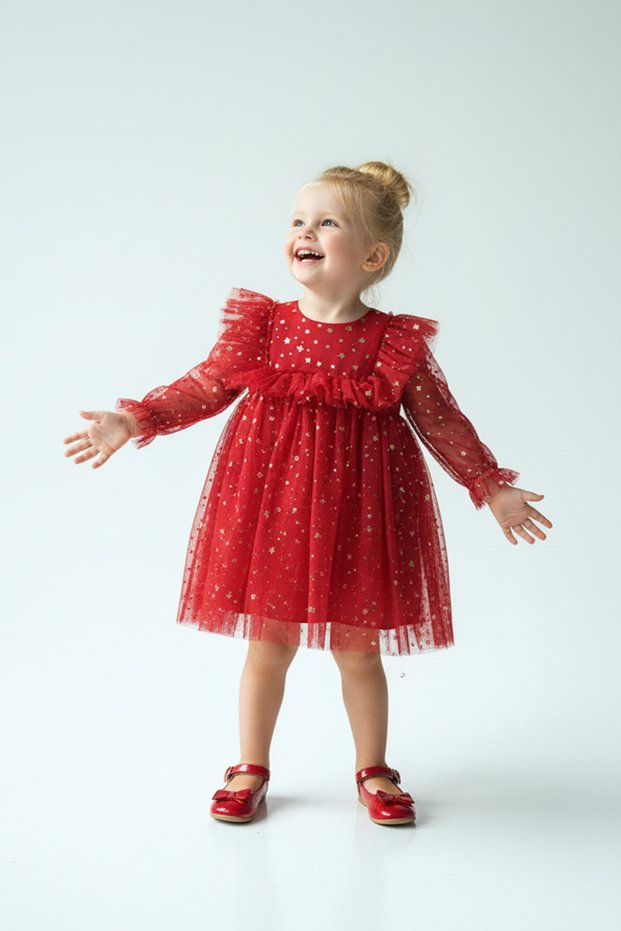 Baby Girl Dress Girls Kids Dress Birthday Party Wedding Dress Long Sleeve Lined Dress