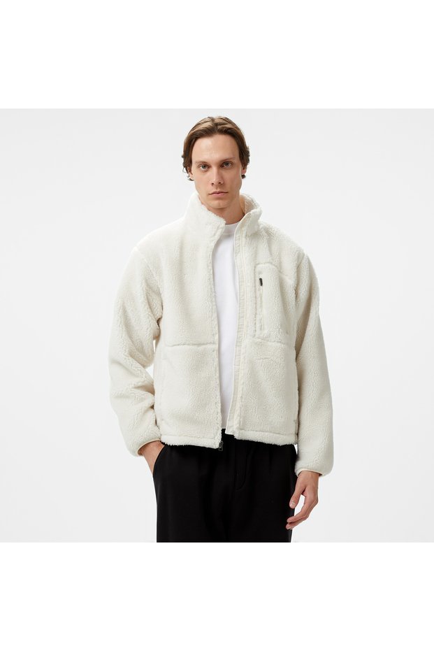 Extreme Pile Full Zipped Men's White Fleece Jacket
