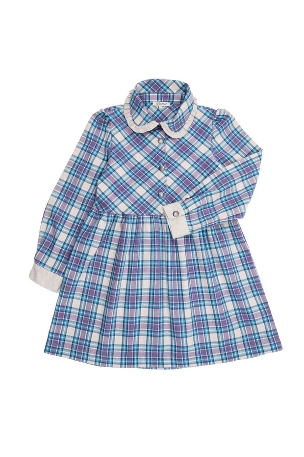 Bebe Yaka Mavi Ekose Kışlık Kız Çocuk Elbise - 2