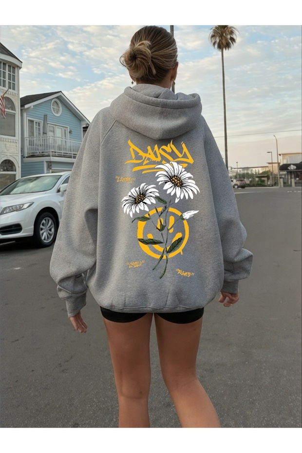 Unisex Daisy Daisy Colorful Custom Printed Cotton Oversize Hooded Sweatshirt