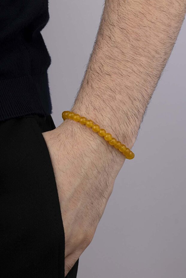 Yellow Jasper Stone Round Cut Natural Stone Men's Bracelet