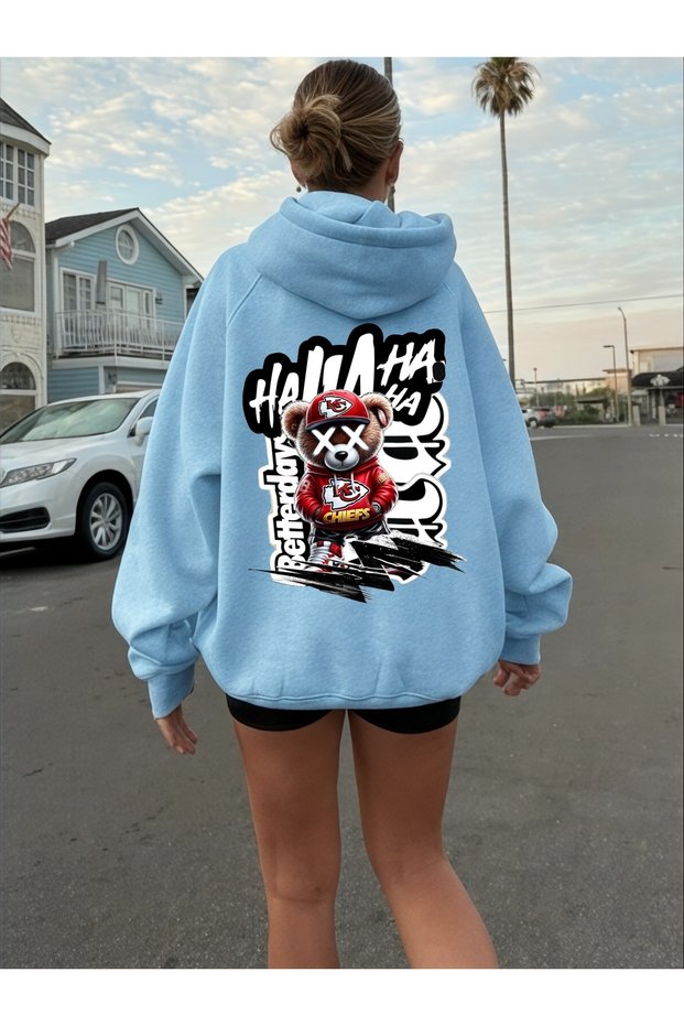 Unisex Cheif Bear Colorful Custom Printed Cotton Oversize Hooded Sweatshirt