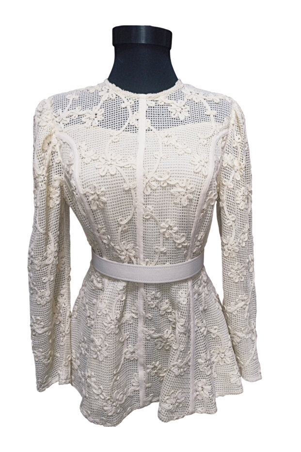 Güpürlü Krem Bluz - 1