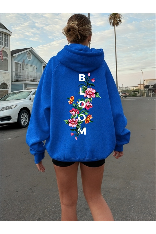 Unisex Bloom Floral Colorful Custom Printed Cotton Oversize Hooded Sweatshirt