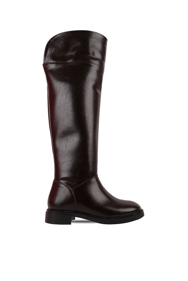 Pades Women's Stitching Detailed Zippered Curved Boots B4190-Brown