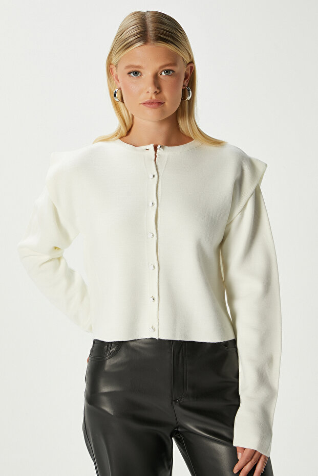Women's Diana Ecru Shoulder Detailed Knit Cardigan