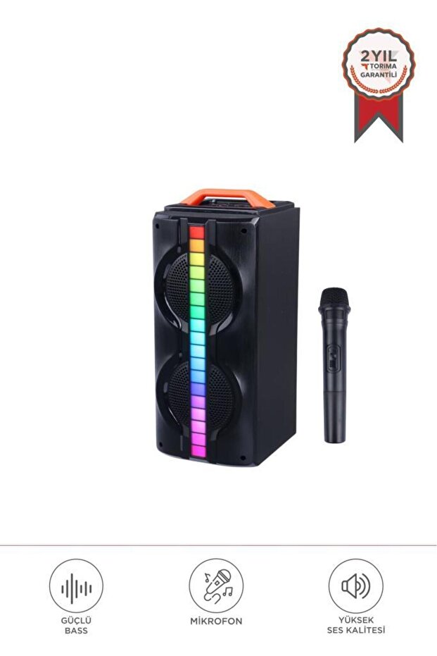 KTS-1790 Siyah Mikrofonlu RGB Ledli Taşınabilir Bluetooth Hoparlör Parti Speaker - 1