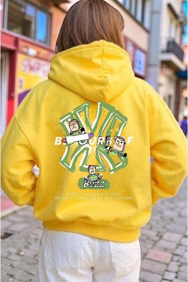 Unisex Buzz Ny Colorful Custom Printed Cotton Oversize Hooded Sweatshirt