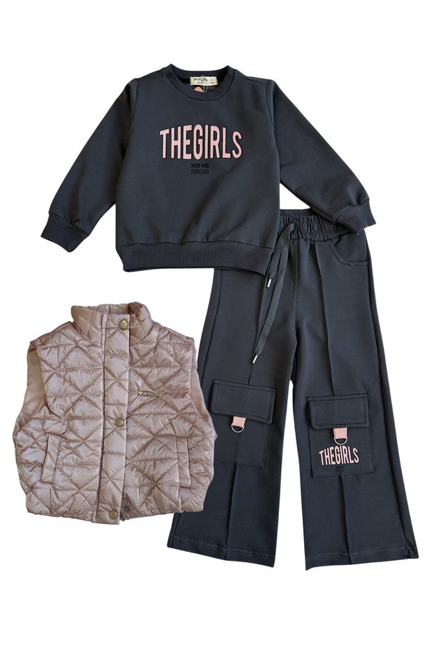 Girls' Tracksuit Set with Inflatable Vest and Cargo Pockets