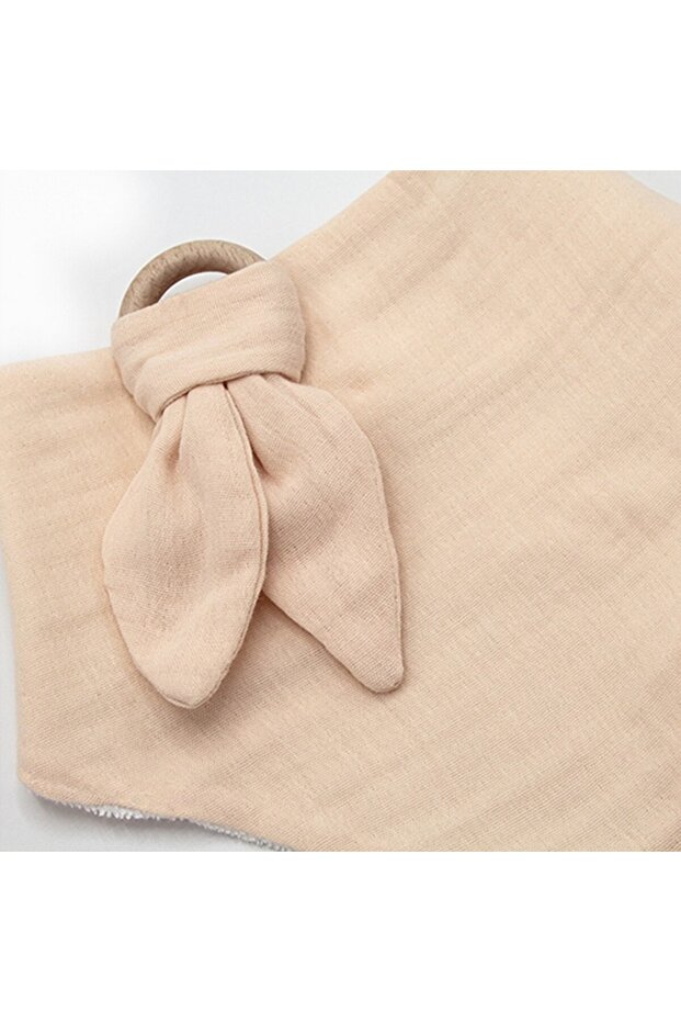 Wrapped Muslin Apron with Wooden Teether 736 Salmon