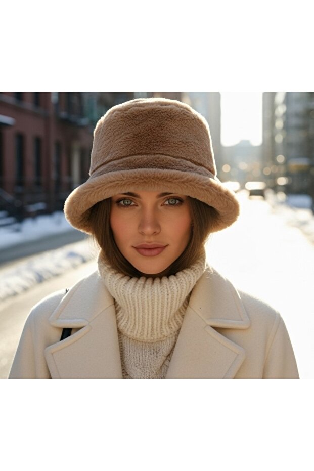 قبعة دلو مزينة بالريش - 1