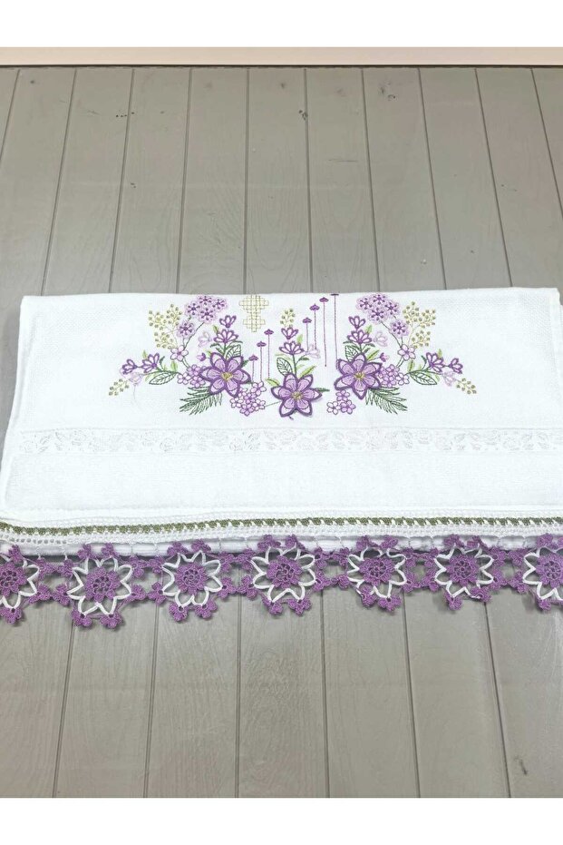 Handmade, Handcrafted Guipure Embroidered Towel 50X90 Premium Cotton 240Gr