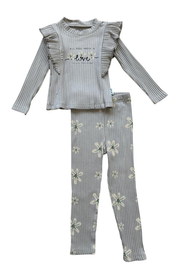 Love Floral Mink Ribbed Long Sleeve Girls' Set