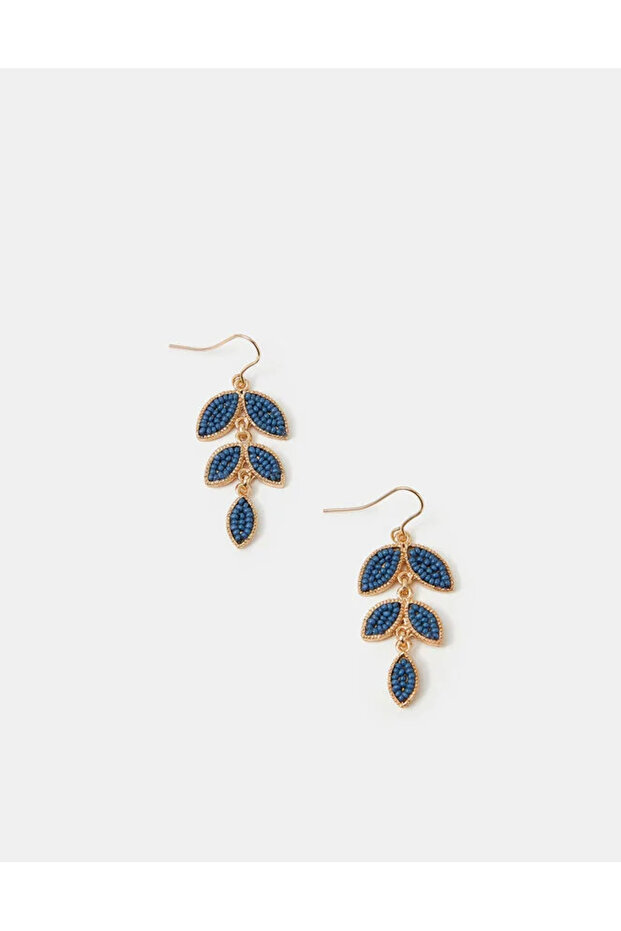 Boncuklu Yaprak Küpe - 2