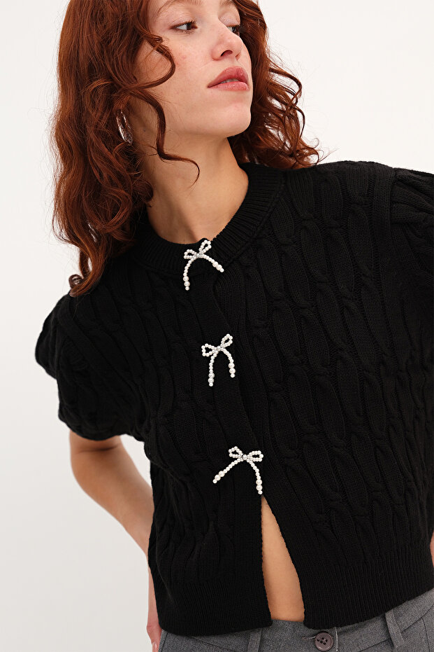 Fiyonk Düğmeli Balon Kollu Triko Hırka H2370 - 1