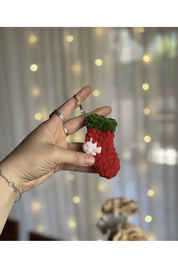 Handmade Velvet Keychain with Christmas Theme – Gift Flower & Sock Design