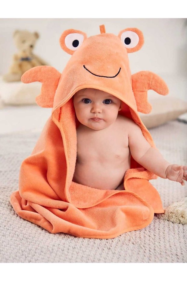 Outlet 100% Organic Cotton Soft Baby Girl-Boy Bath Swaddle Towel Orange/Crab