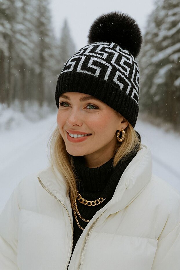 Black Patterned Women's Beret