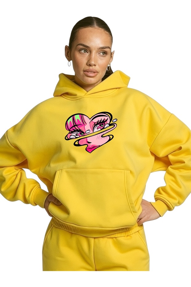Unisex Anime Women's Colorful Custom Printed Cotton Oversize Hooded Sweatshirt